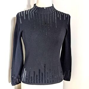 VINTAGE Black Mock Neck Square Line Sequin Sweater S